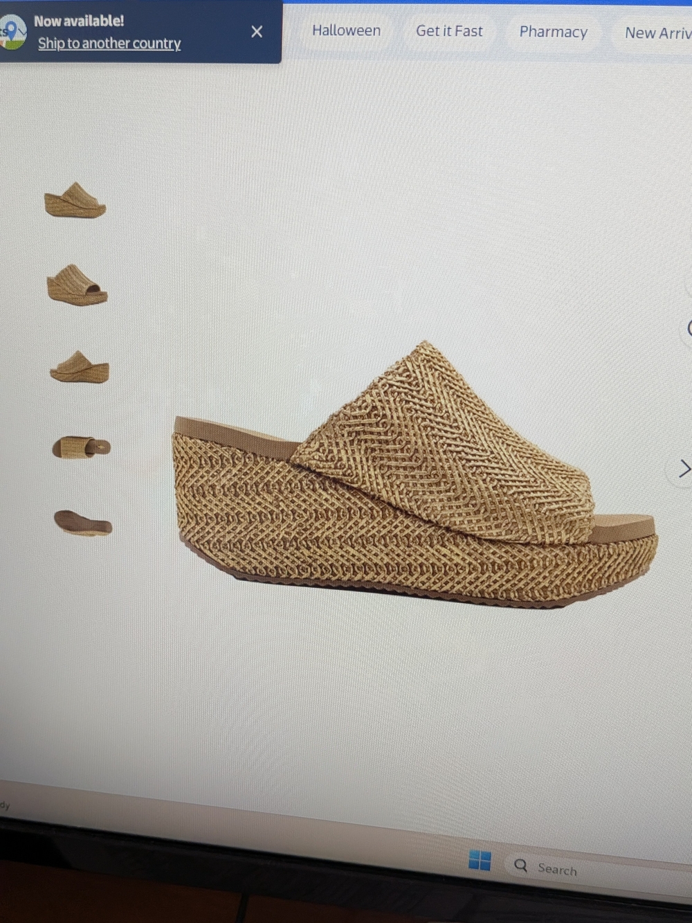Wedge Slide Sandal in Natural Raffia